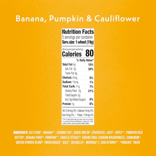 Once Upon A Farm Banana, Pumpkin & Cauliflower Soft Baked Bar Snack, for Toddler, Tractor Wheels, No Added Sugar, Non GMO, 3.35 Ounces (Pack Of 8)