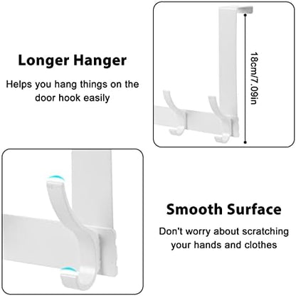 Over The Door Hooks, Door Hanger Hooks for Hanging, Over The Doors Towel Racks for Bathroom with 12 Coat Hook, Coat Rack Bathroom Accessories（2 Pack, White）