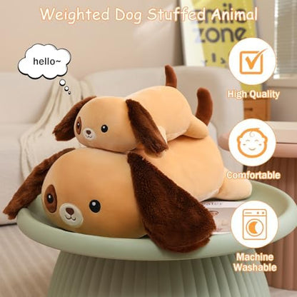 SQEQE Weighted Dog Plush, Weighted Dog Stuffed Animal, Cute Larbrador Plushies Soft Pillow Toy Gift for Kids Adults Brown 23.6 Inch, 3.1 Lbs
