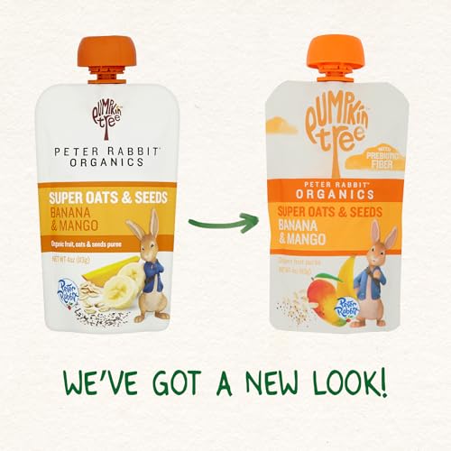 Pumpkin Tree Peter Rabbit Organics Super Oats & Seeds, Puree Squeeze Pouch, Banana & Mango, 4 Ounce (Pack of 10)
