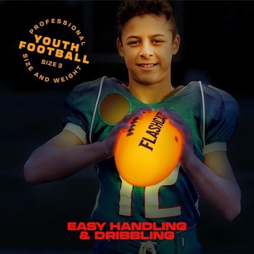 Light Up Football - Glow in the Dark Ball - NO 6 - Boys Gifts - Outdoor Sports, Birthday Gifts for Boys 8-15+ Year Old - Kids Teenage Youth Gift Ideas - Boy Toys Stuff Ages 8 9 10 11 12 13 14 15