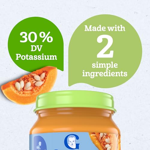 Gerber Stage 1 Baby Food, Organic Butternut Squash Jar, Baby Puree, Non-GMO, Vegetable, Puree Jars Glass, 10-pack