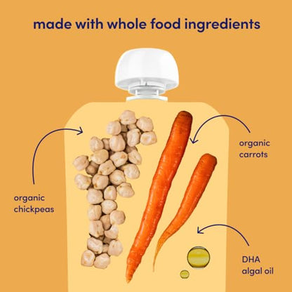 Cerebelly Baby Food Pouches – Organic Veggie Purees for Toddlers | No Added Sugar, Fiber, Non-GMO | Blended Toddler Pouches | 4 Ounce BPA-Free Pouch | Carrot Chickpea | 12 Count