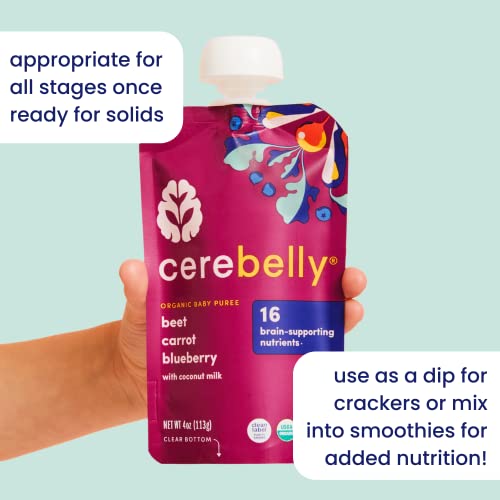 Cerebelly Organic Baby Food Pouches – Organic Veggie Purees for Toddlers | No Added Sugar, Fiber, Non-GMO | Blended Toddler Food | 4oz BPA-Free Baby Food | Kale Sweet Potato Apple | 12 Count
