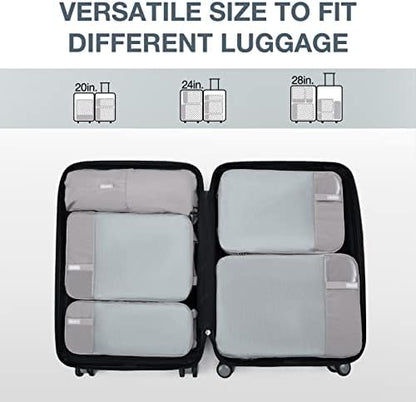 BAGSMART 6 Set Compression Packing Cubes - Lightweight Travel Essentials, Durable Luggage Organizer