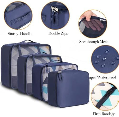 BAGAIL 8 Set Packing Cubes Luggage Packing Organizers for Travel Accessories-Indigo