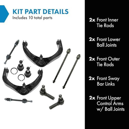 TRQ Front Steering & Suspension Kit Ball Joint Control Arm with Ball Joint Sway Bar Stabilizer Link Tie Rod Compatible with 2006-2008 Dodge Ram 1500