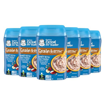 Gerber Toddler Food, Multigrain Banana Apple Strawberry Cereal, 8g Whole Grains, Iron, Zinc & Vitamin B12, Toddler Cereal, 6-Pack