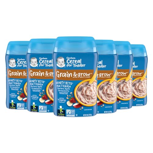 Gerber Toddler Food, Multigrain Banana Apple Strawberry Cereal, 8g Whole Grains, Iron, Zinc & Vitamin B12, Toddler Cereal, 6-Pack