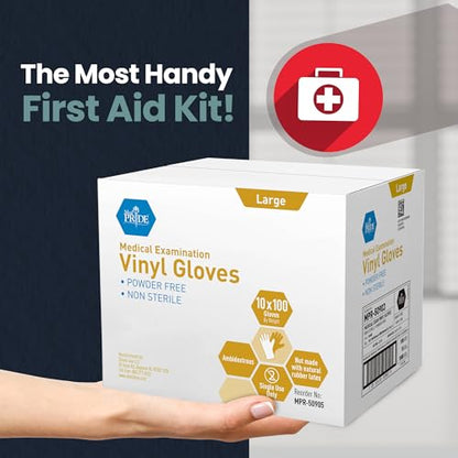 MED PRIDE Medpride Medical Vinyl Examination Gloves | Latex and Powder Free | Disposable, Ultra-Strong, Clear (1000, Large (Pack of 1000))