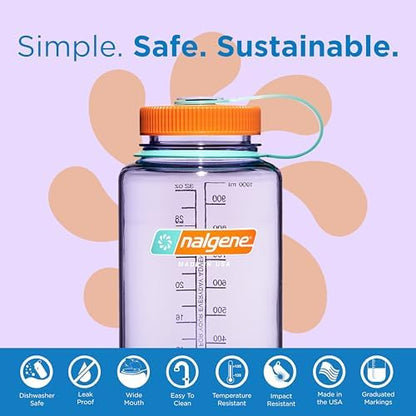 Nalgene Leak Proof Tritan BPA-Free Water Bottle - 32 oz Wide Mouth - Made in the USA for Outdoor Use & Daily Hydration (Amethyst)