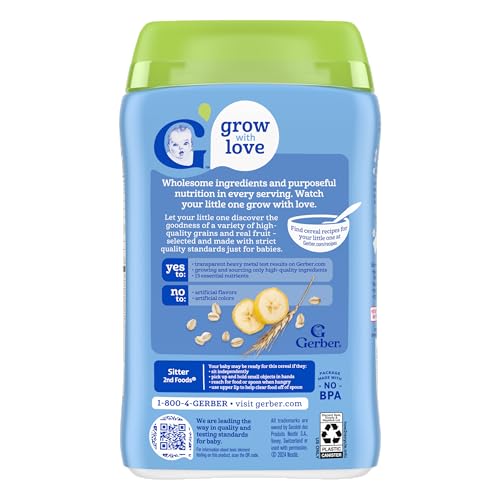 Gerber Baby Cereal Organic 2nd Foods, Grain & Grow, Oatmeal Banana, 8 Ounce (Pack of 6)