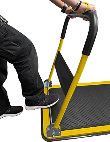 Heavy Duty Foldable Push Cart Dolly | 660 lbs. Capacity | Upgraded Collapsible Hand Truck Platform with Swivel Wheels | Flat Bed Moving Wagon | Space Saving Push Handle (Yellow)