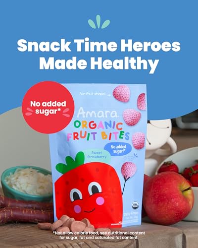 Amara Organic Fruit Bites Sweet Strawberry - No Added Sugar, Dairy-Free, Nut-Free Organic Fruit Snacks, Made with Organic Whole Foods, Allergy-Friendly Healthy Fruit Snacks for Kids - 21g 6PK