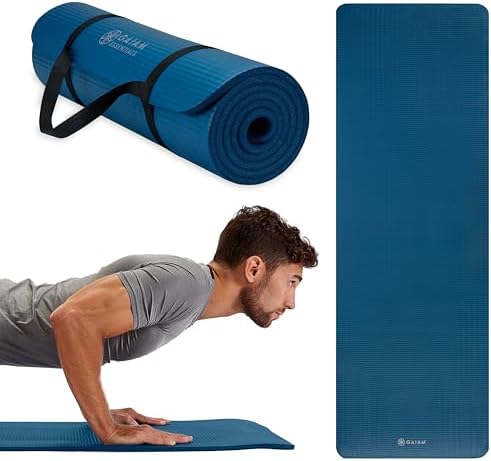 Gaiam Essentials Thick Yoga Mat Fitness & Exercise Mat with Easy-Cinch Carrier Strap,72"L X 24"W X 2/5 Thick, 10mm