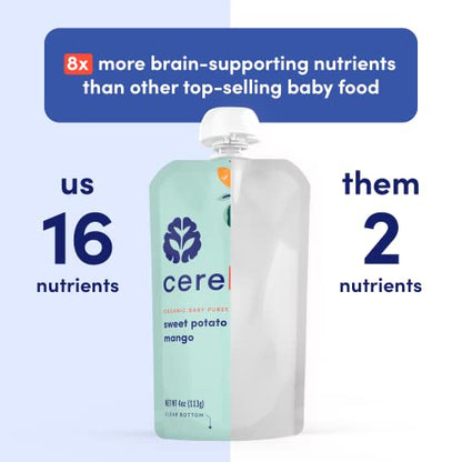 Cerebelly Organic Baby Food Pouches – Organic Veggie Purees for Toddlers | No Added Sugar, Fiber, Non-GMO | Blended Toddler Food | 4oz BPA-Free Baby Food | Sweet Potato Mango | 6 Count