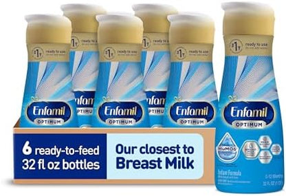 Enfamil Optimum (Enspire) Ready-to-Feed Baby Formula, Our Closest to Breast Milk, Brain-Building DHA, 32 Fl Oz, Pack of 6