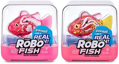 Robo Alive Robo Fish Series 2 (Hot Pink + Pink 2 Pack) by ZURU Robotic Swimming Fish Water Activated, Changes Color, Comes with Batteries, Amazon Exclusive,Multi,7165H