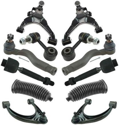 TRQ Front Steering & Suspension Kit Control Arm with Ball Joint Steering Rack & Pinion Bellow Sway Bar Stabilizer Link Tie Rod Compatible with 2008-2019 Toyota Sequoia 2007-2019 Tundra