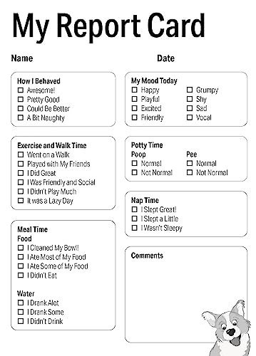 Pet Report Card Set, Dog Boarding & Pet Sitter Forms, Cute Dog Walker Report Card, Dog Lovers Card, Multi-Dog Pack of 25 Cards