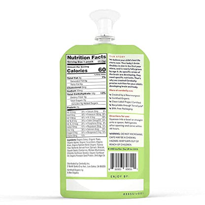 Cerebelly Organic Baby Food Pouches – Dairy Free Smoothies for Toddlers | No Added Sugar, Fiber, Non-GMO | Toddler Smoothie Pouches | 4oz BPA-Free Baby Food | Celery Apple Kiwi | 12 Count