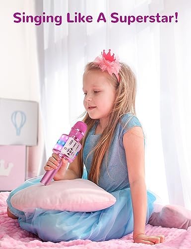 Amazmic Toys for Girls, Kids Karaoke Microphone Toddler Microphone for Kids with Lights, Birthday Gift for Girls, Boys Toy Age 3 4 5 6 7 8+(Light Pink)