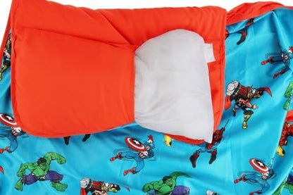 Jay Franco Toddler Nap Mat with Built-in Pillow and Blanket - Soft 46 x 20-inch Microfiber Kids Sleeping Bag for School or Sleepover, Blue - Marvel Comics