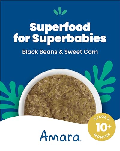 Amara Organic Baby Food - Stage 3 - Black Bean & Sweet Corn - Baby Cereal to Mix With Breastmilk, Water or Baby Formula - Shelf Stable Baby Food Pouches Made from Organic Veggies - 10 Pouches, 3.5oz Per Serving