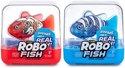 Robo Alive Robo Fish Series 2 (Red + Blue 2 Pack) by ZURU Robotic Swimming Fish Water Activated, Changes Color, Comes with Batteries, Amazon Exclusive - Red + Blue (2 Pack),Multi,7165G