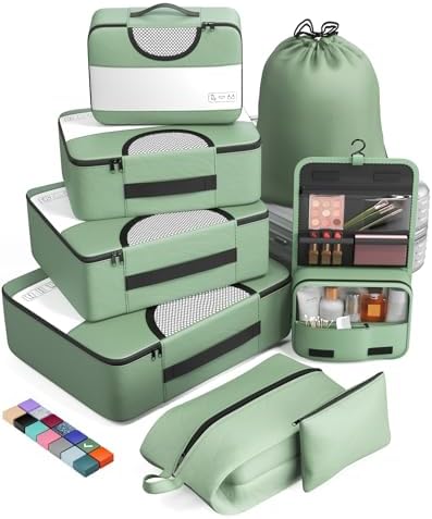 Veken 8 Set Packing Cubes for Travel Essentials, Suitcase Organizer Bags in 4 Sizes, Carry-On Luggage Accessories with Large Laundry & Hanging Toiletry Bag, Must-Have for Airplane, Road Trip & Camping