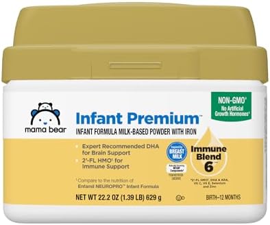 Amazon Brand - Mama Bear Infant Milk-Based Baby Formula Powder with Iron, 2'FL HMO, Omega-3 DHA and Choline, Brain, Growth, Immunity, Non-GMO, 1.39 pound (Pack of 1)
