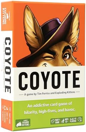 Exploding Kittens Coyote Created by Tim Ferriss, Special Edition Large Box: Includes 6 Unique Action Cards: a Challenge Party for 3-8 Players, Ages 10 and Up, Great for Family Night