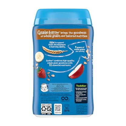 Gerber Toddler Food, Multigrain Banana Apple Strawberry Cereal, 8g Whole Grains, Iron, Zinc & Vitamin B12, Toddler Cereal, 6-Pack