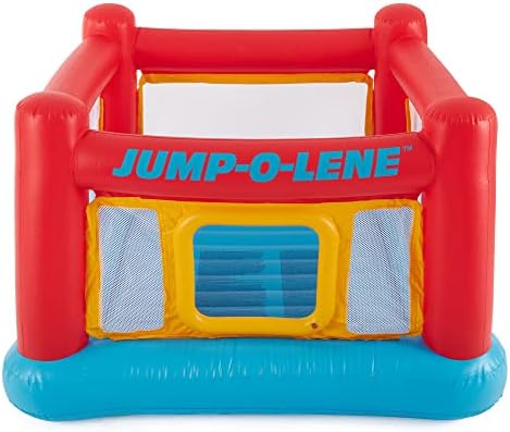Intex Inflatable Jump-O-Lene Trampoline Bounce House with Crawl-Thru Door & Net - Indoor & Outdoor Backyard Blow-Up Bouncy Playhouse for Kids Ages 3-6