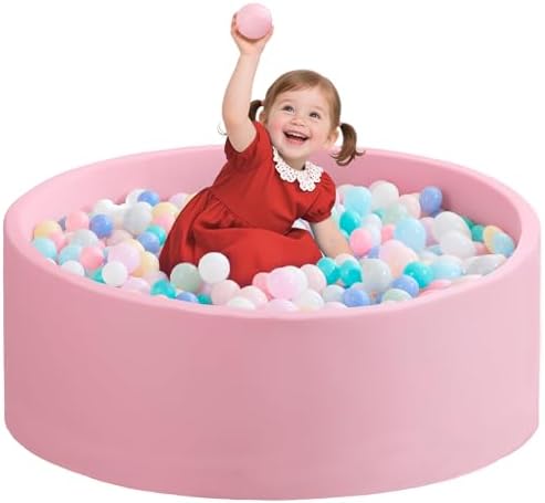 Ball Pit for Toddlers 35.43''x11.81 Baby Ball Pits Soft Memory Foam Ball Pit Round Kids Ball Pit Indoor Game Kids Play Ball Pool Ideal Gift for Girls and Boys (Pink, NO Balls)