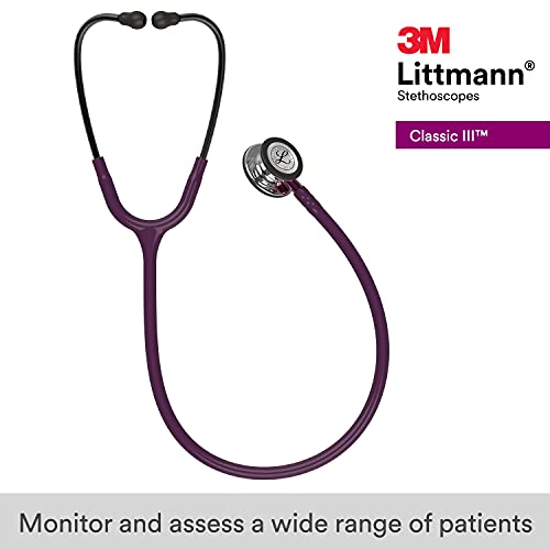 3M Littmann Classic III Monitoring Stethoscope, 5960, More Than 2X as Loud, Weighs Less, Stainless Steel Mirror-Finish Chestpiece, 27" Plum Tube, Pink Stem, and Smoke Headset