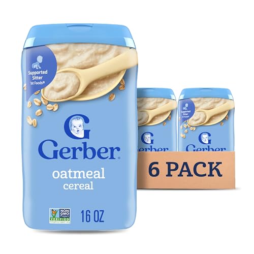 Gerber Stage 1 Baby Food, Baby Oatmeal Cereal, 8g Whole Grains, Iron, Zinc & Vitamin B12, Infant Cereal, 6-Pack