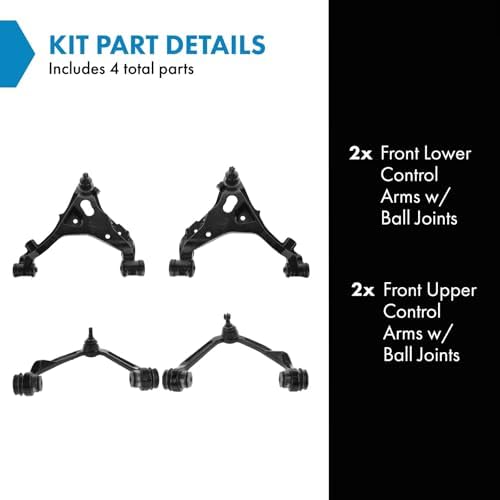 TRQ Front Upper & Lower Control Arm with Ball Joint Set Compatible with 1997-2002 Ford Expedition 1997-2003 F-150 2004 F-150 Heritage 1997-1999 F-250 1998-2002 Lincoln Navigator