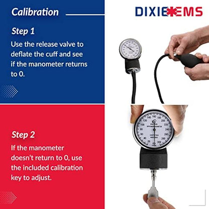 Dixie Ems Deluxe Aneroid Sphygmomanometer Blood Pressure Set W/Adult Cuff, Carrying Case and Calibration Tool - Navy