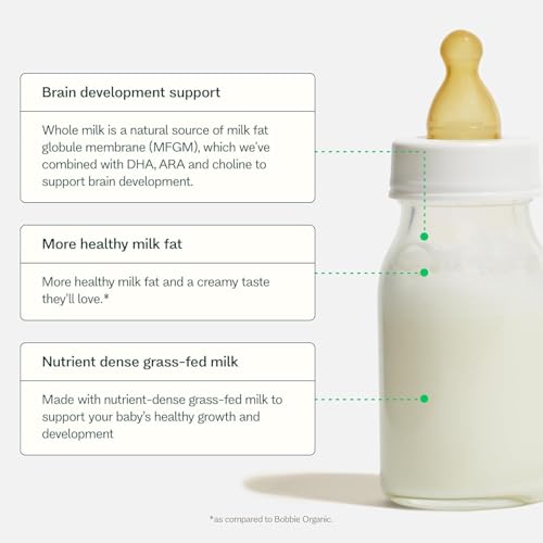 Bobbie Whole Milk, Grass Fed Infant Formula with Iron, Plant Based DHA and ARA, Vitamin D and Protein Blend Modeled After Breast Milk, For Newborn Baby to 12 Month Old, 14.1 oz, 5 Pack
