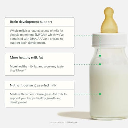 Bobbie Whole Milk, Grass Fed Infant Formula with Iron, Plant Based DHA and ARA, Vitamin D and Protein Blend Modeled After Breast Milk, For Newborn Baby to 12 Month Old, 14.1 oz, 5 Pack