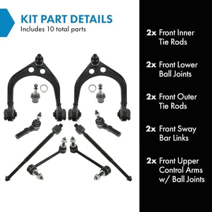 TRQ Front Steering & Suspension Kit Ball Joint Control Arm with Ball Joint Sway Bar Stabilizer Link Tie Rod Compatible with Chrysler Dodge