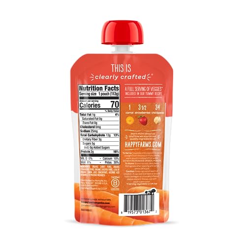 Happy Baby Organics Clearly Crafted Stage 2 Baby Food Carrots, Strawberries & Chickpeas, 4 Ounce Pouch (Pack of 16)