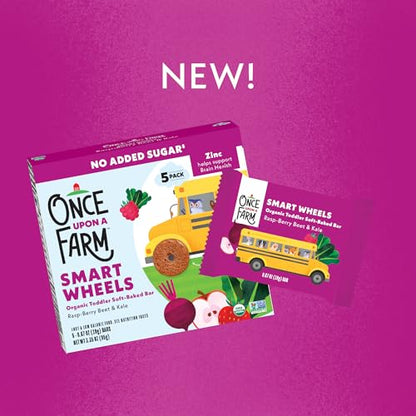 Once Upon A Farm Smart Wheels Organic Toddler Soft-Baked Bar, Rasp-Berry Beet & Kale, No Added Sugar, Kosher, USDA Certified Organic, Non-GMO, 3.35 Ounce (Pack of 8)