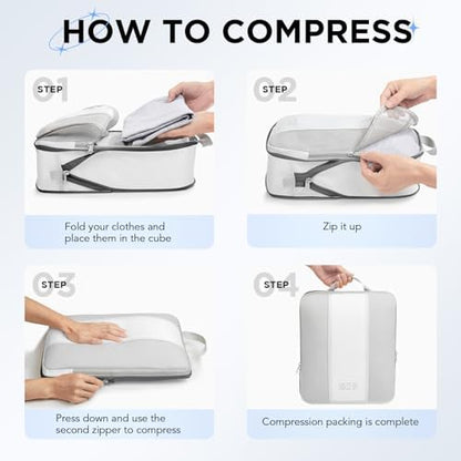 10 Set Compression Packing Cubes for Travel Essentials,Compressible Expandable Packing Cubes for Suitcase,OlarHike Luggage Organizer Bags for Travel,Handy Helper for Organizing Clothes(White)