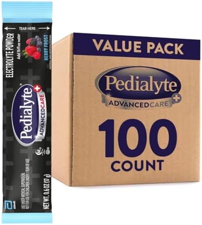 Pedialyte AdvancedCare Plus Electrolyte Powder, Has 33% More Electrolytes and PreActiv Prebiotics, Berry Frost, 100 Powder Packets