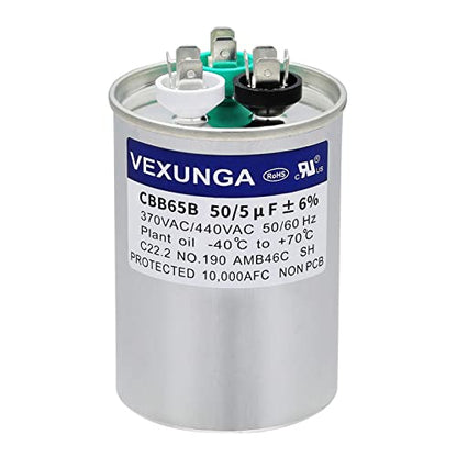 50/5 uF 50+5 MFD 370VAC or 440VAC Dual Run Start Round A/C Capacitor CBB65 CBB65B Air Conditioner Capacitors for AC Unit Fan Motor Start or Heat Pump or Condenser Straight Cool