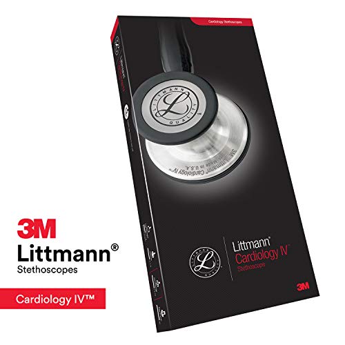 3M Littmann Cardiology IV Diagnostic Stethoscope, 6240, More Than 2X as Loud, Weighs Less, Stainless Steel High Polish Rainbow-Finish Chestpiece, 27" Black Tube, Smoke Stem, and Headset