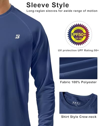 Roadbox Mens UPF 50+ UV Sun Protection Shirts Outdoor Long Sleeve SPF Rash Guard for Fishing Hiking Swimming Running