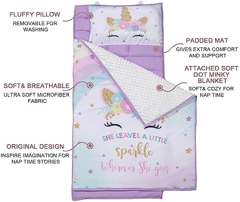 Extra Large Toddler Nap mat by Cokouchyi, Toddler Sleeping Bag with Removable Pillow, Measures 53 x 21 x 1.5 Inches, Sleeping Mat, Ideal for Daycare and Preschool Kindergarten